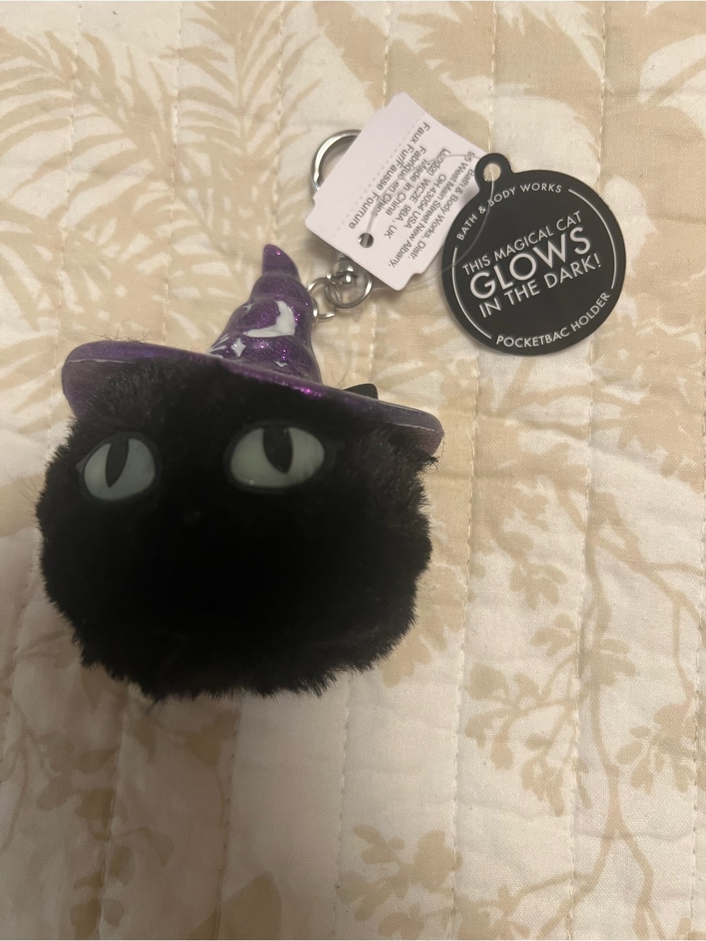 Bath & Body Works Black Glow-In-The-Dark Cat Pom with Purple Witch Hat